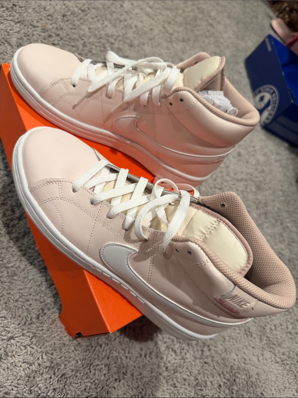 Nike Women's Light Pink and White Mid-Top Sneakers